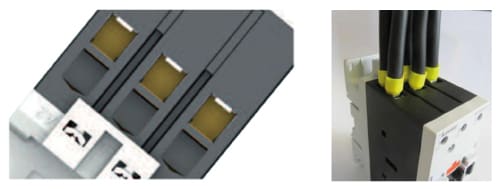 doble bornero y doble bornero para facilitar el acceso a los cables de potencia